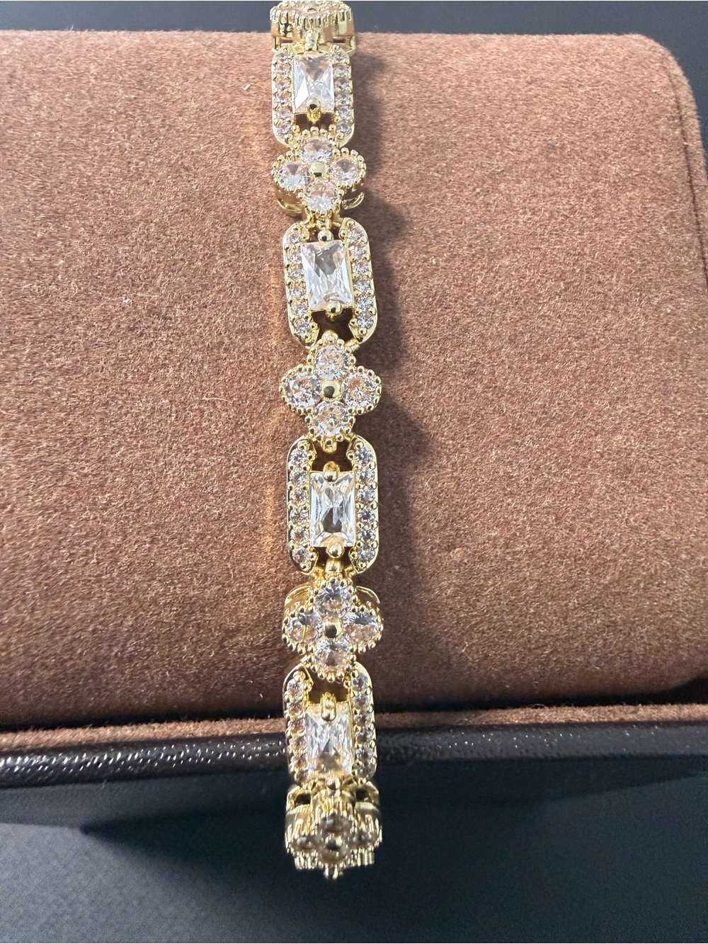 New 14k Gold Plated Crystal Link Bracelet